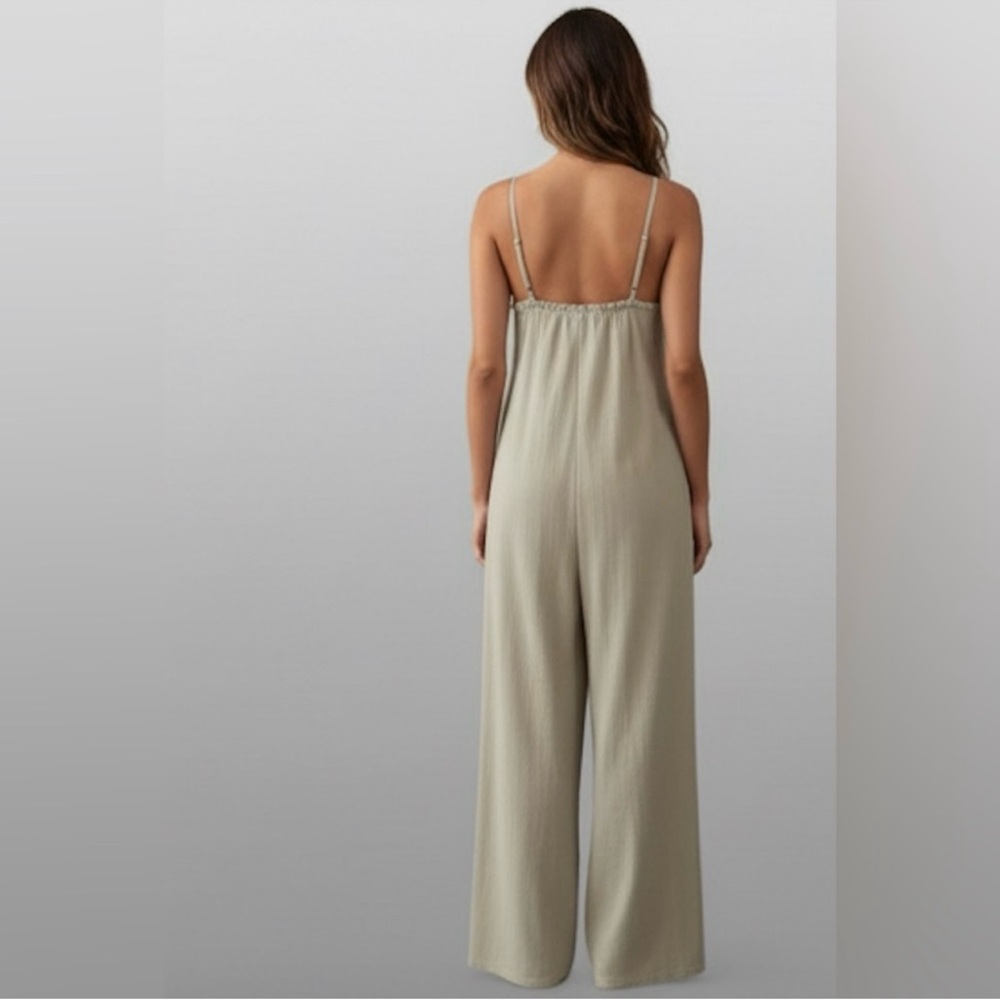 Boho Ruffle Trim Loose Fitting Wide Leg Jumpsuit - Picture 2 of 5
